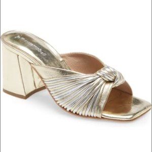 NEW Jeffrey Campbell Melonger Block Heel Slide Gold Silver Metallic Women's 7.5